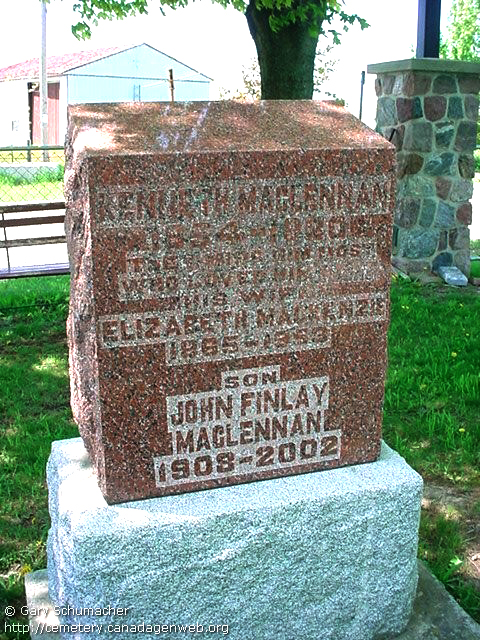 Photo of headstones/Kenneth MacLennan 1854-1920 hdstn Kintail cem Huron